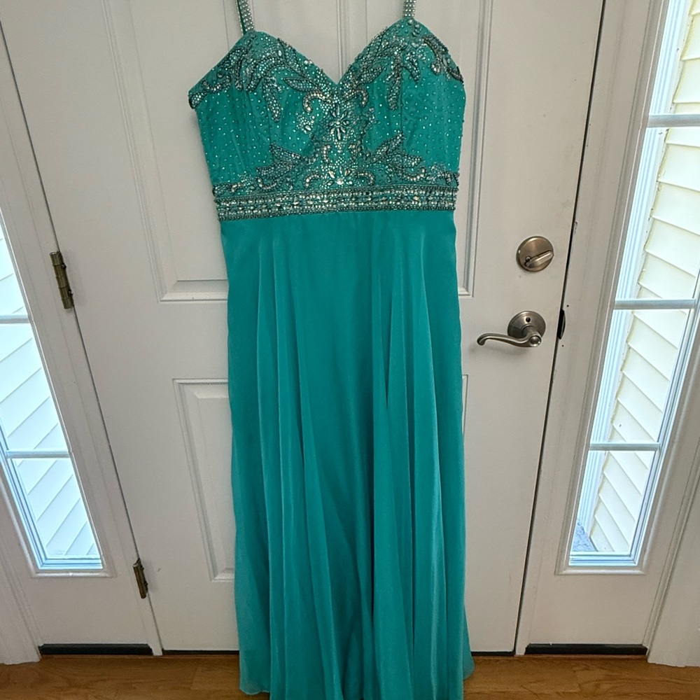 Elegant Turquoise Beaded Gown